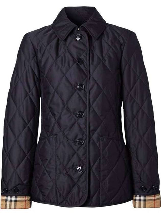Women's Diamond Quilted Thermoregulated Check Jacket Midnight - BURBERRY - BALAAN 1