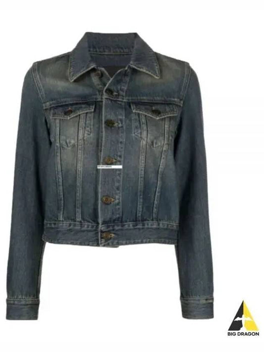 Vintage Washed Crop Denim Jacket Blue - SAINT LAURENT - BALAAN 2