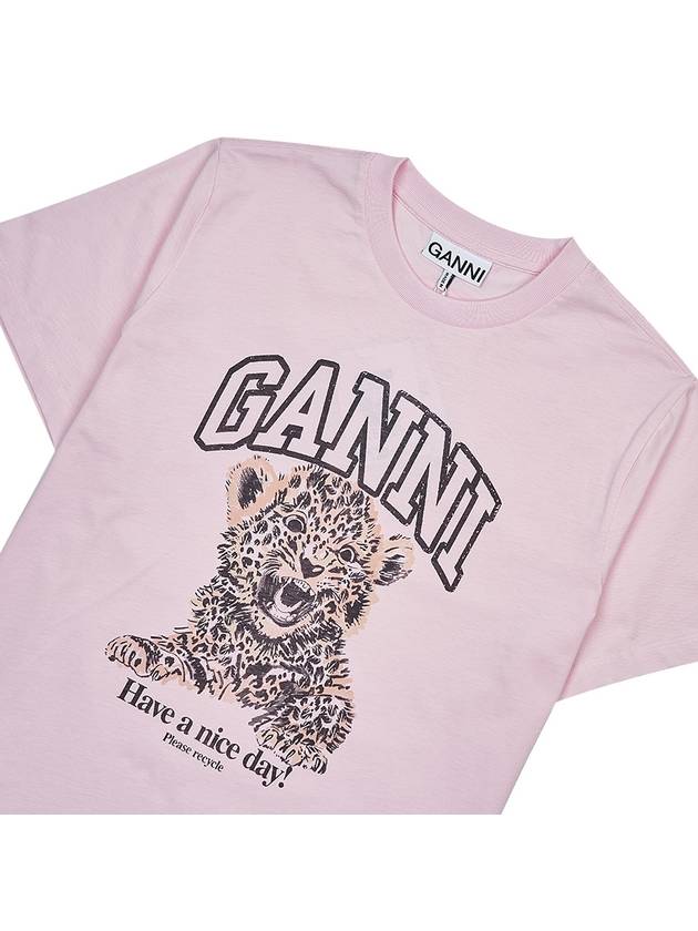 Leopard Print Cotton Short Sleeve T-Shirt Pink - GANNI - BALAAN 4