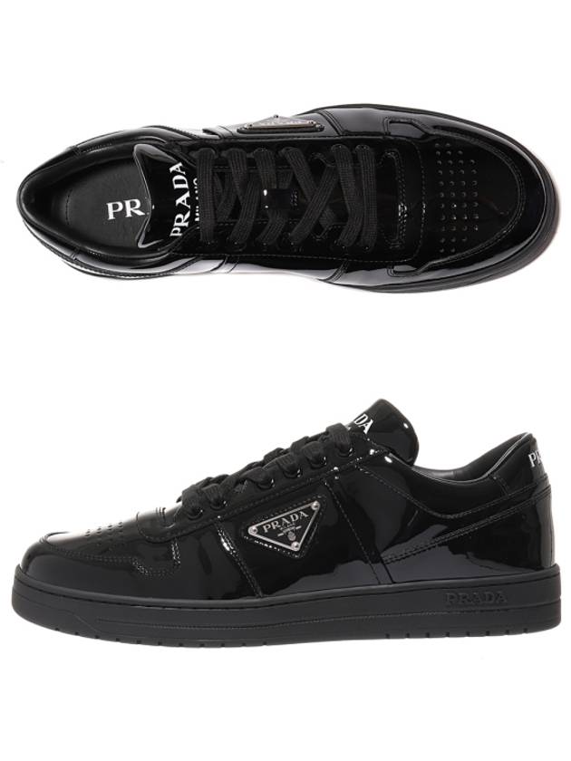 Men's Downtown Triangle Logo Leather Low Top Sneakers Black - PRADA - BALAAN 3