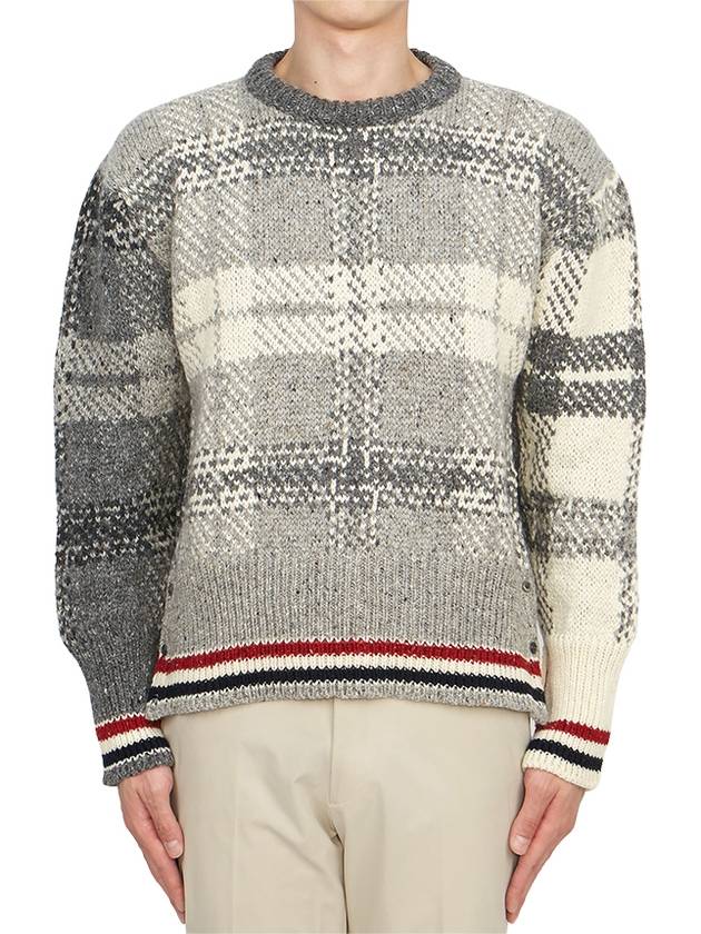 Tartan Check Jacquard Wool Mohair Knit Top Grey - THOM BROWNE - BALAAN 2