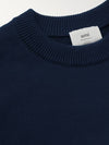 Chain Stitch Heart Logo Merino Wool Knit Top Navy - AMI - BALAAN 3