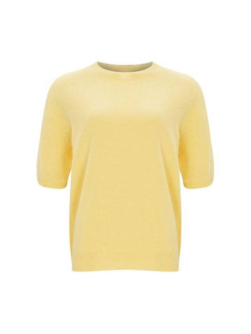 100% Wool Round Neck Sleeve Sweater Yellow C3KPO74YE - CALLAITE - BALAAN 1