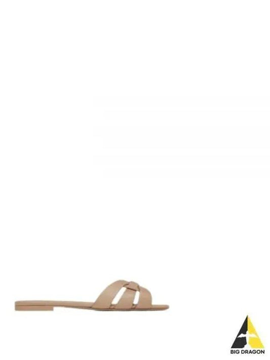 Tribute Smooth Leather Mules Dark Beige - SAINT LAURENT - BALAAN 2