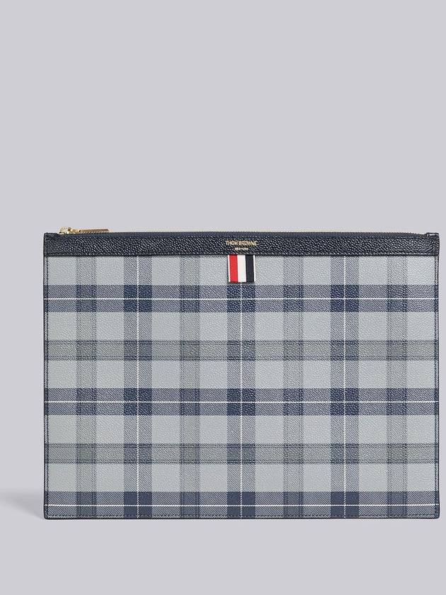 Tartan Pebble Grain Leather Clutch Bag Grey - THOM BROWNE - BALAAN 4