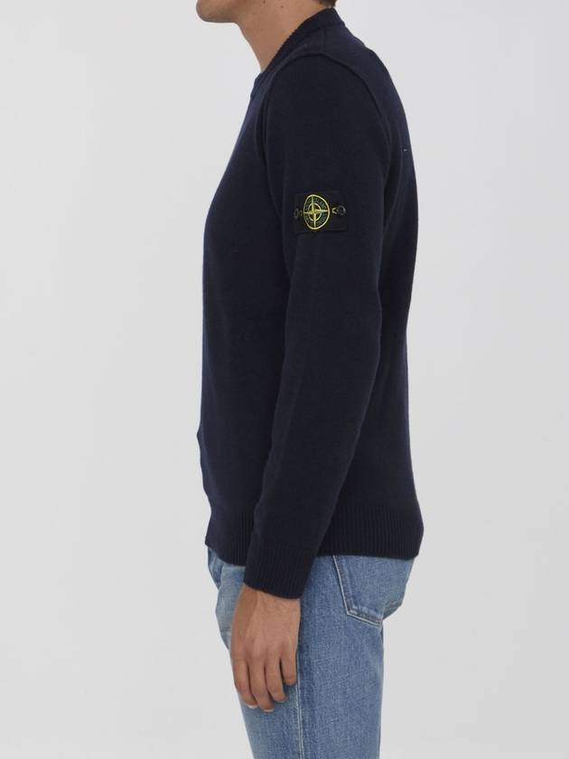 Logo Patch Lambswool Crewneck Knit Top Navy - STONE ISLAND - BALAAN 4