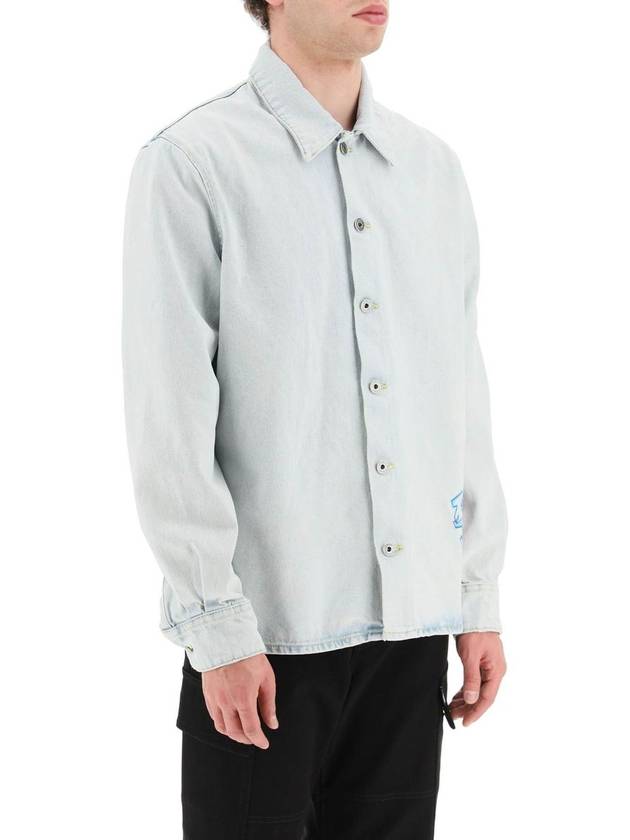 Graffiti Embroidered Button Denim Jacket Light Blue - OFF WHITE - BALAAN 3