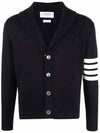 Men's Jersey Stitched Shawl Collar Cardigan Navy - THOM BROWNE - BALAAN 4