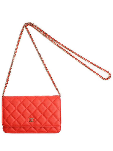 WOC Red Orange Caviar Silver Mini Cross 27th Division - CHANEL - BALAAN 1