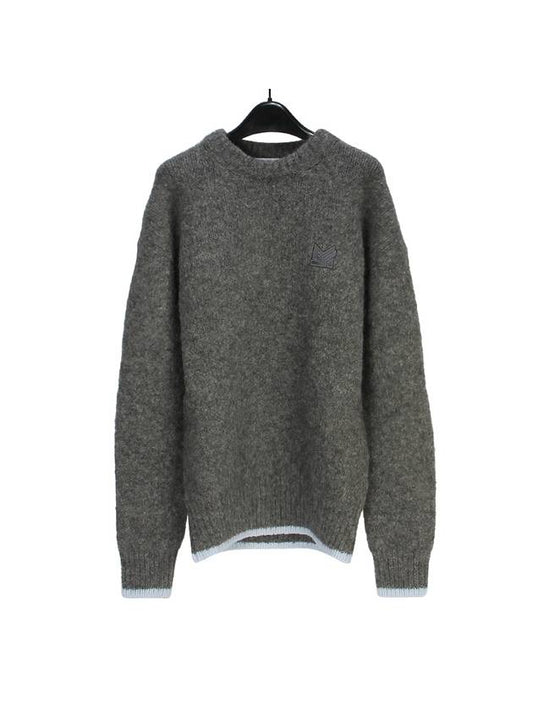 Men's MK Patch Oversized Alpaca Wool Knit Top Grey Melange - MAISON KITSUNE - BALAAN 2