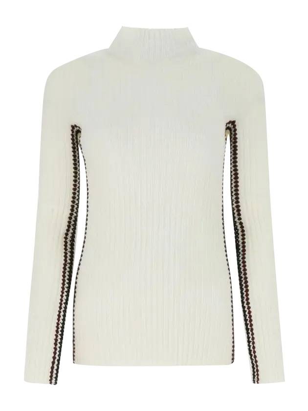 Crochet Mock Neck Knit Top White Powder - CHLOE - BALAAN.