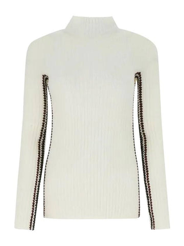 Crochet Mock Neck Knit Top White - CHLOE - BALAAN 1