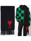 Heart Logo Oversized Wool Fringe Scarf Black - AMI - BALAAN 2