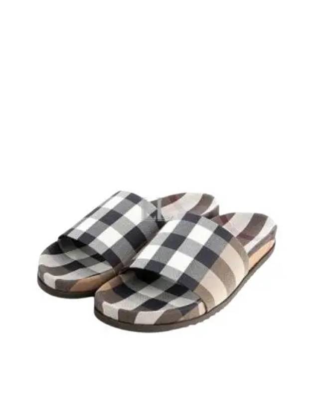 Men's Check Pattern Slippers Brown - BURBERRY - BALAAN 2