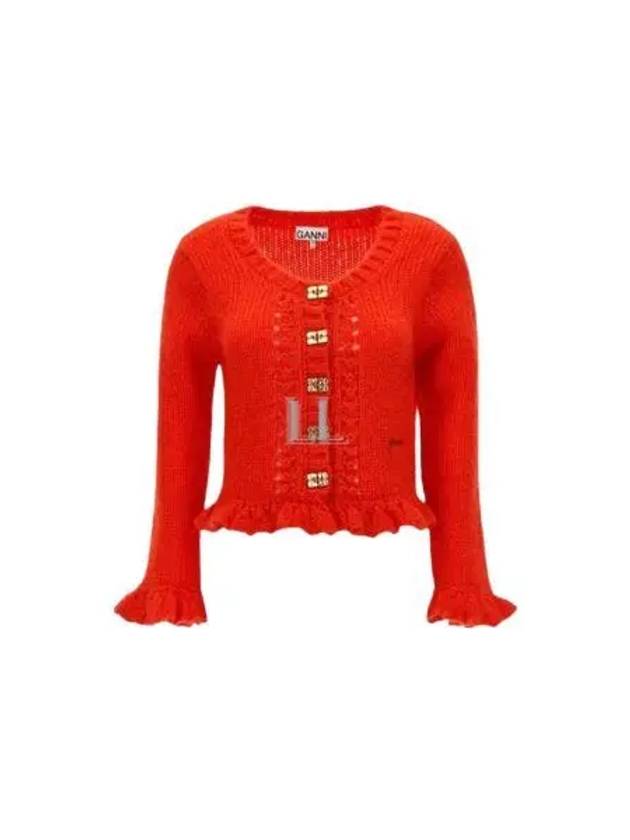 Mohair Butterfly Button Cardigan Red - GANNI - BALAAN 2