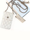 Classic Ribbon Chain Phone Holder Cross Bag WOC Caviar White Silver AP3307 - CHANEL - BALAAN 1