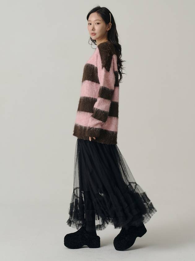 Influencer Seyoung wh Wool Stripe Overfit Knit Pink - SORRY TOO MUCH LOVE - BALAAN 3