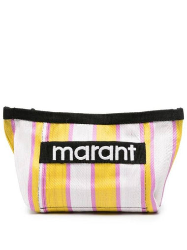 Embroidered Logo Pouch Bag Yellow Pink - ISABEL MARANT - BALAAN 1