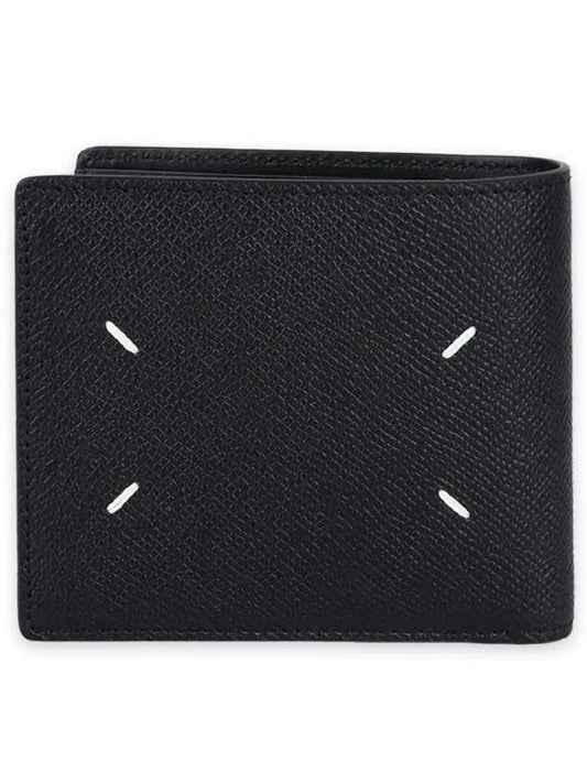 Stitched Bifold Leather Half Wallet Black - MAISON MARGIELA - BALAAN 2