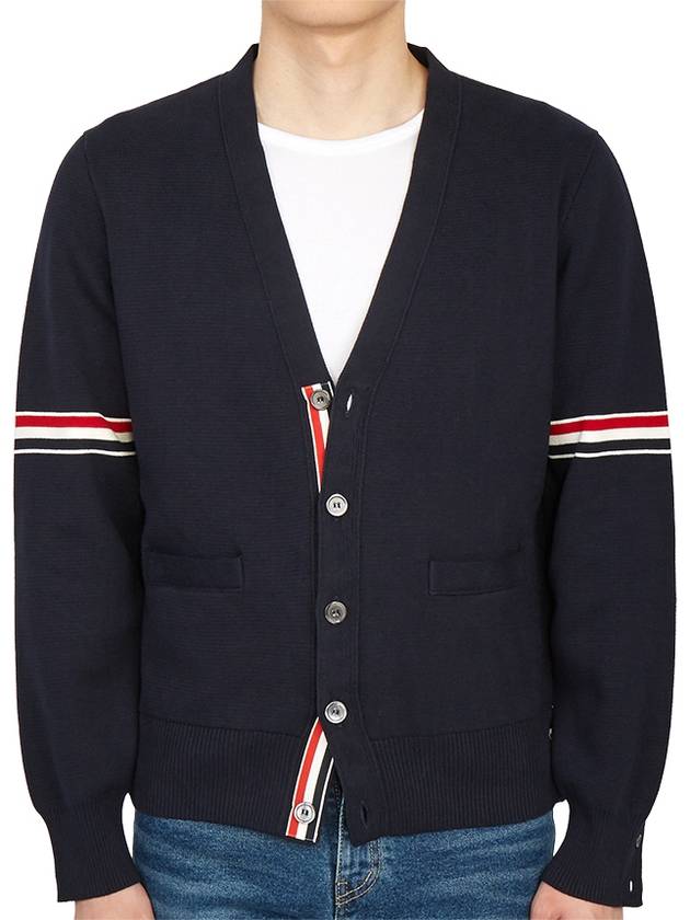 Milano Stitch Sprite Armband Cotton V-neck Cardigan Navy - THOM BROWNE - BALAAN 2