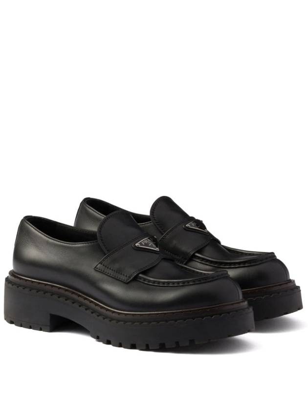 Triangle Logo Leather Loafers Black - PRADA - BALAAN 4