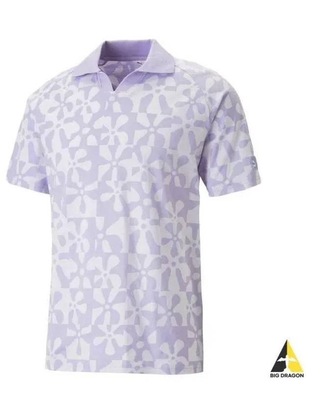 SpongeBob AOP V neck Polo Short Sleeve T Shirt Violet 620688 25 - PUMA - BALAAN 1