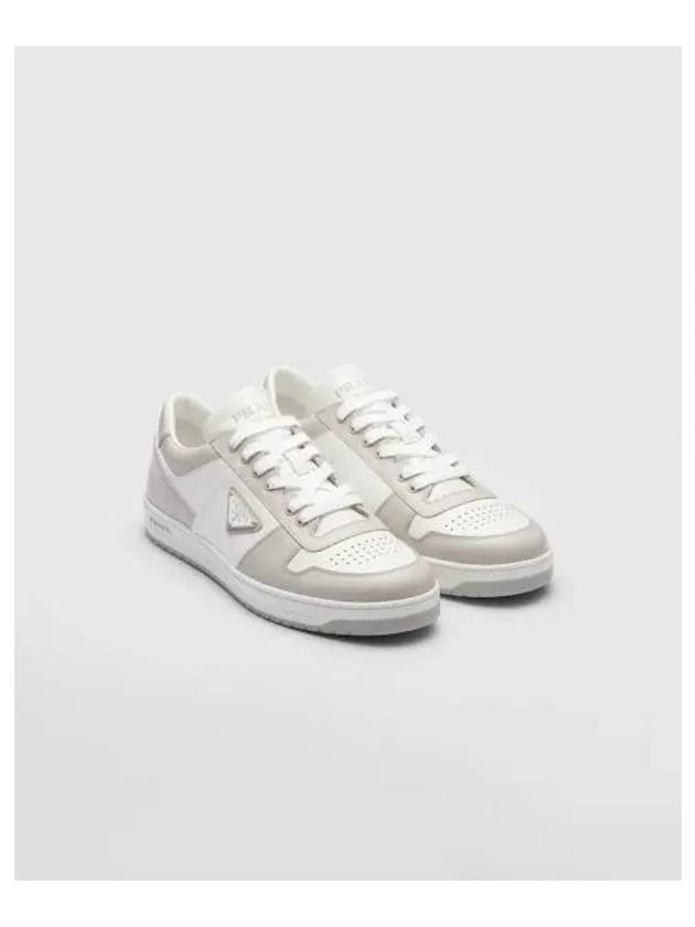 Men's Downtown Triangle Logo Leather Low Top Sneakers White Crystal - PRADA - BALAAN 2