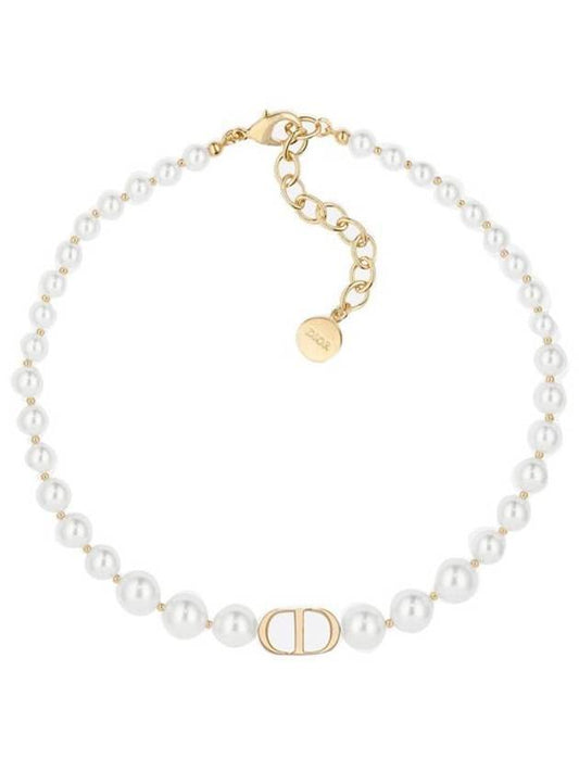 CD Logo 30 Montaigne Pearl Choker Necklace Gold - DIOR - BALAAN 1