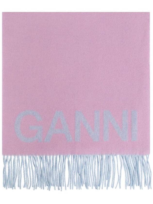 Fringed Wool Scarf  Lilac Chiffon - GANNI - BALAAN 1