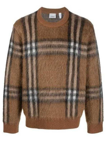 Denver Check Mohair Wool Blend Knit Top Dark Birch Brown - BURBERRY - BALAAN.