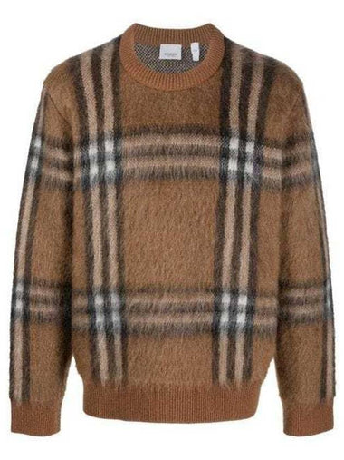 Denver Check Mohair Wool Blend Knit Top Dark Birch Brown - BURBERRY - BALAAN 1