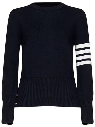 Milano Stitch Crewneck 4-Bar Cotton Crepe Knit Top Navy - THOM BROWNE - BALAAN 2