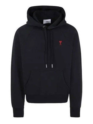 Heart Logo Embroidery Cotton Hoodie Black - AMI - BALAAN 1