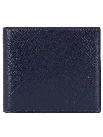 micro logo leather bifold wallet blue - FENDI - BALAAN.