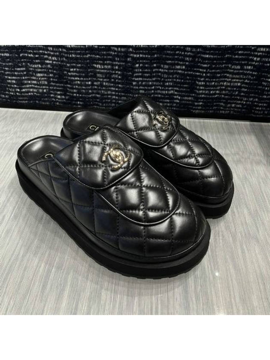 CC Logo Quilted Turnlock Mule Clog Slippers Loafers Black G45431 - CHANEL - BALAAN 2