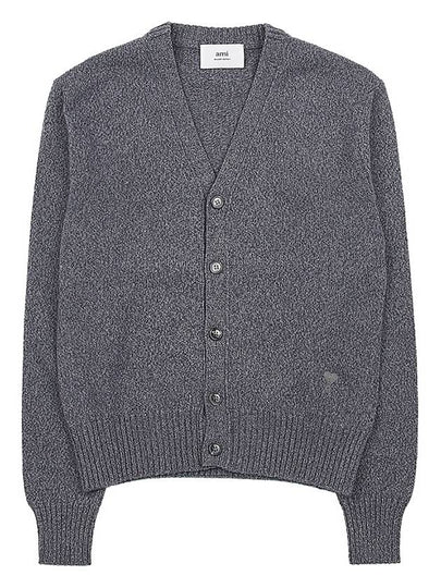 Heart Logo V Neck Cashmere Cardigan Heather Grey - AMI - BALAAN 2