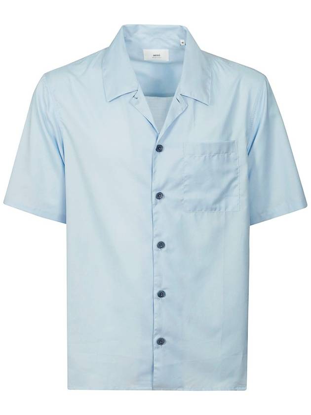 Camp Collar Pocket Cotton Short Sleeve Shirt Sky Blue - AMI - BALAAN 4