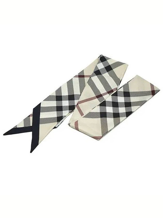 Skinny Check Silk Scarf Stone - BURBERRY - BALAAN 2