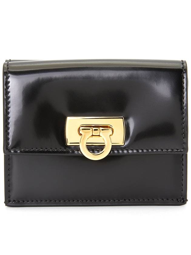 Gancini Compact Half Wallet Black - SALVATORE FERRAGAMO - BALAAN 2