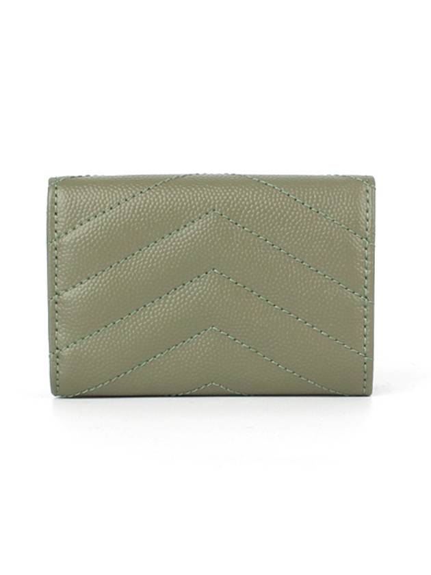 Monogram Quilting Leather Half Wallet Green - SAINT LAURENT - BALAAN 3