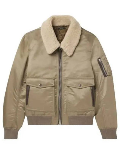 Men's Nylon Twill Shearling Collar Flight Bomber Jacket Khaki - TOM FORD - BALAAN 2