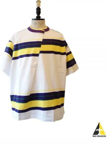 23SCM T04203 A Tops Asymmetric Striped Short Sleeve T Shirt - KOLOR - BALAAN 1