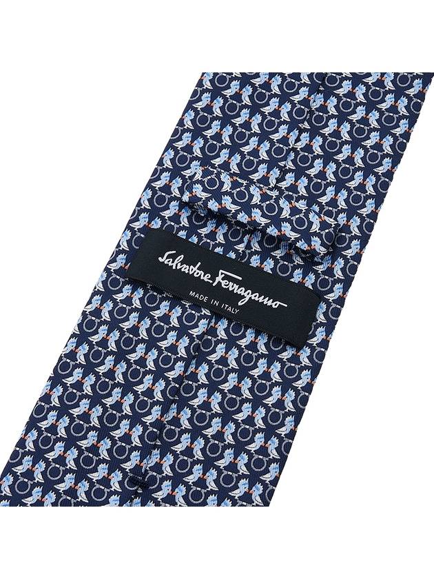 Hoopoe Print Silk Tie Navy - SALVATORE FERRAGAMO - BALAAN 8