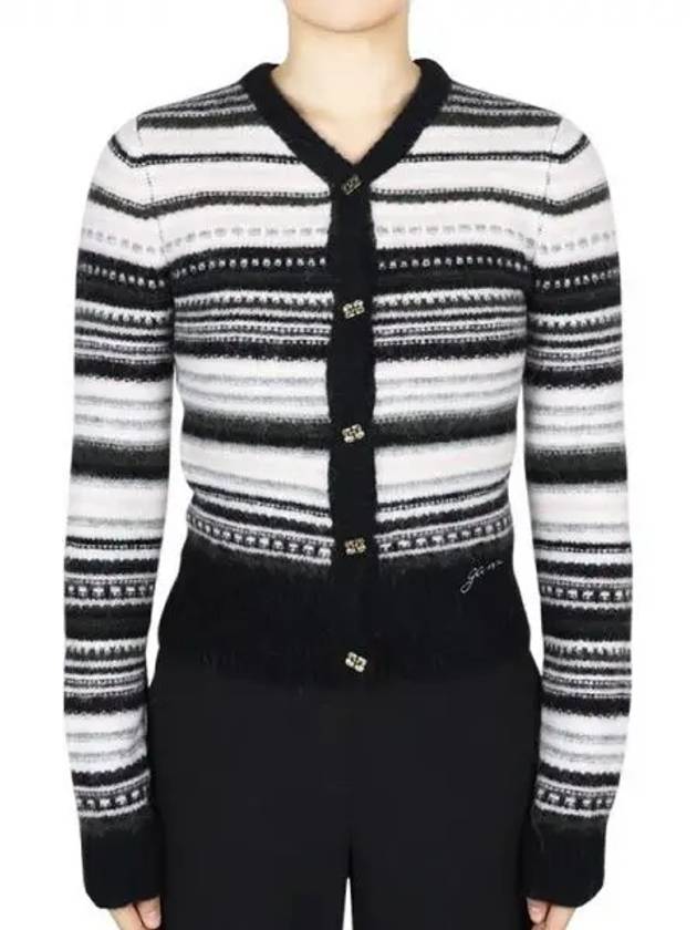 Logo Stripe Wool Cardigan Black - GANNI - BALAAN 2