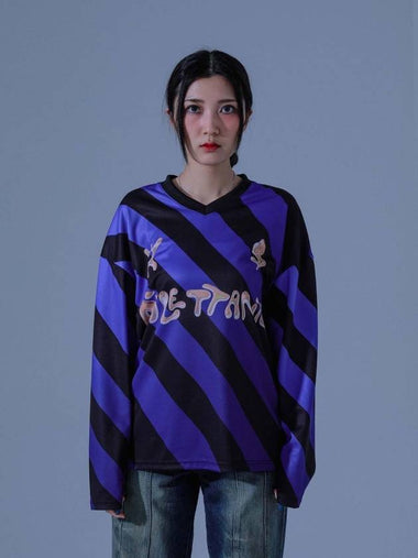 Stripe Football Jersrey Long Sleeve T Shirt Blue - DILETTANTISME - BALAAN 1