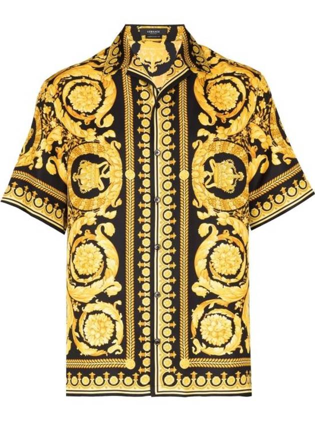 Baroque Print Silk Short Sleeve Shirt Black Gold - VERSACE - BALAAN 2