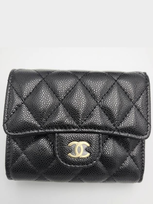 Classic Gold Hardware Small Grained Shiny Flap Half Wallet Black - CHANEL - BALAAN 3