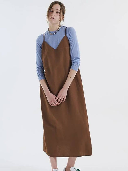 Linen blend bustier brown dress 0097 - VOYONN - BALAAN 2