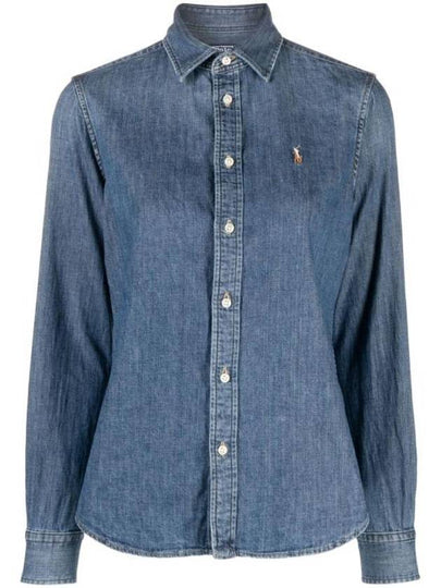 Embroidered Logo Denim Shirt Blue - POLO RALPH LAUREN - BALAAN 2