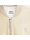 Embroidered Heart Logo Cotton Satin Bomber Jacket Beige - AMI - BALAAN 3